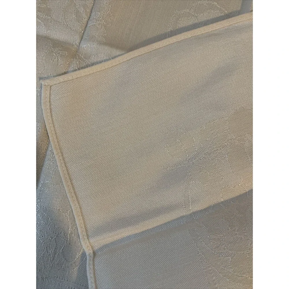 8 Floral Satin Brocade Dinner Napkins, Ivory Linen With Stitched Edge